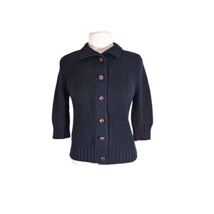 NWT Chaps Navy Blue Chunky Knit Cardigan Sweater